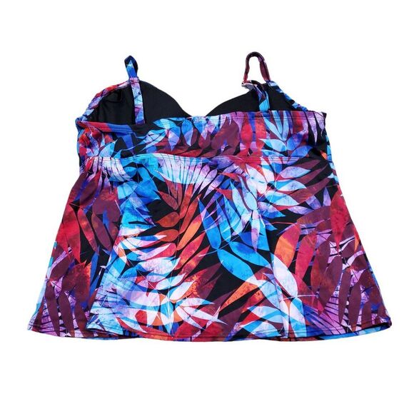 Swimsuits For All 24D/DD Tie Front Underwire Tankini Top Red Blue Palm - Picture 2 of 6